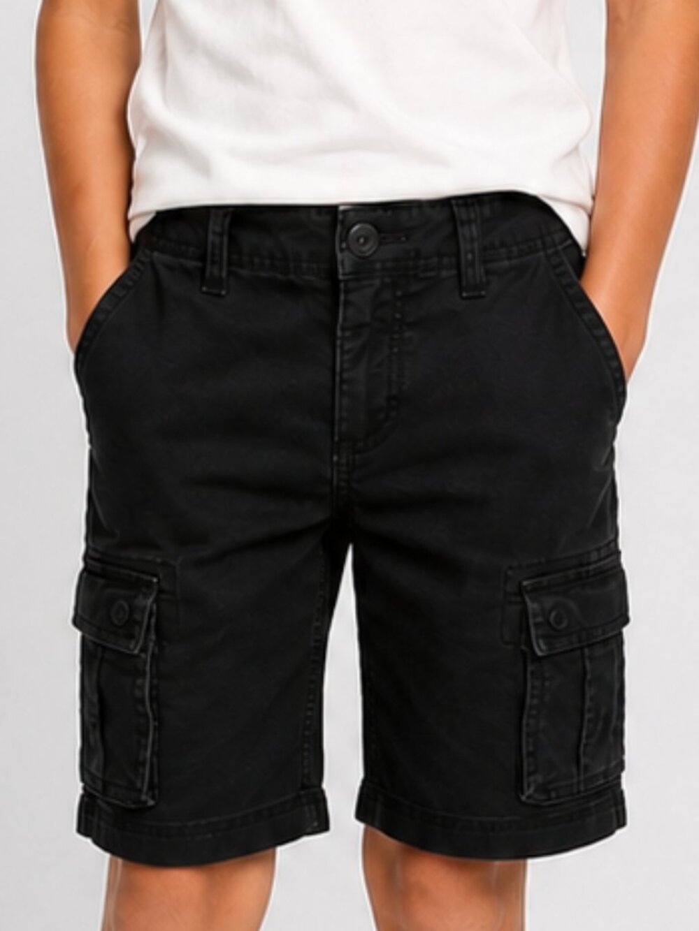 GAP Kids Boys 10 Cargo Shorts Black Adjustable Waist Button Zip